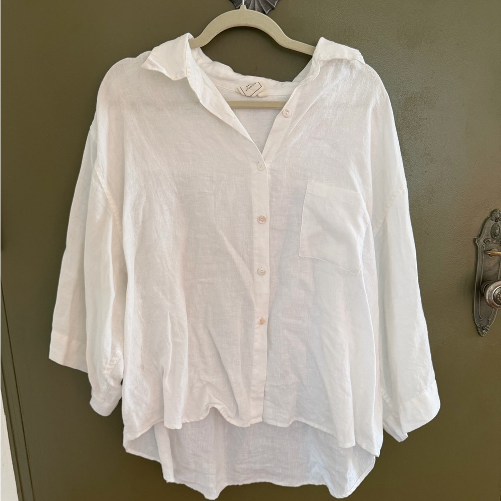 Deiji Women's White Button-Up Blouse - Linen